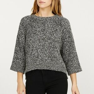 H&M Blue White Marled Cable Knit Cropped Oversized Sweater XS